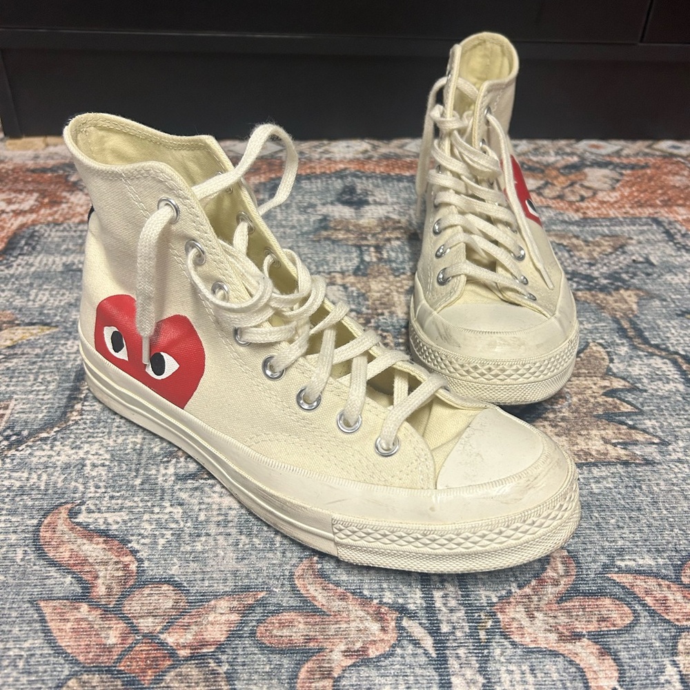 Converse x Comme des Garcons High-Top Sneakers with Red Heart Design